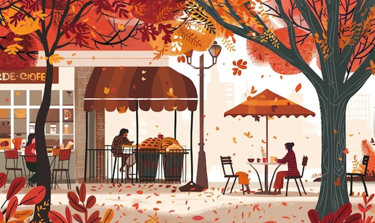 people drawing or painting in cozy autumn cafe
