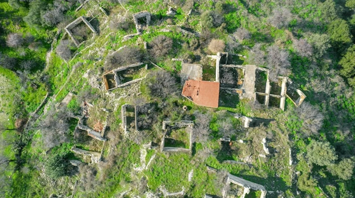 Celtic settlement aerial view drone autumn