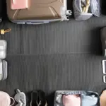 minimalist travel packing suitcase top view