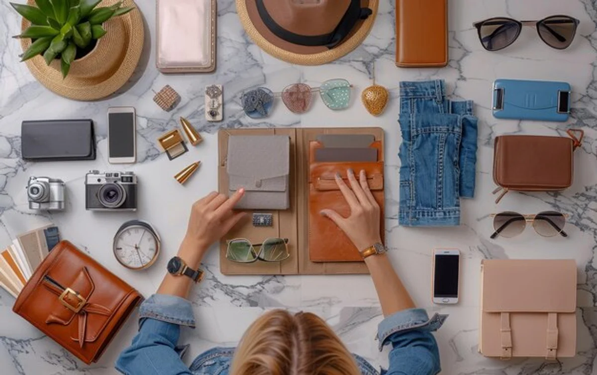 organized travel essentials on table
