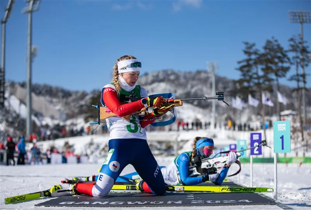 Young Czech biathlon athletes winter training