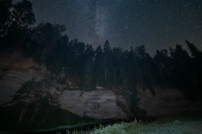European starry night autumn, Milky Way, dark sky landscape