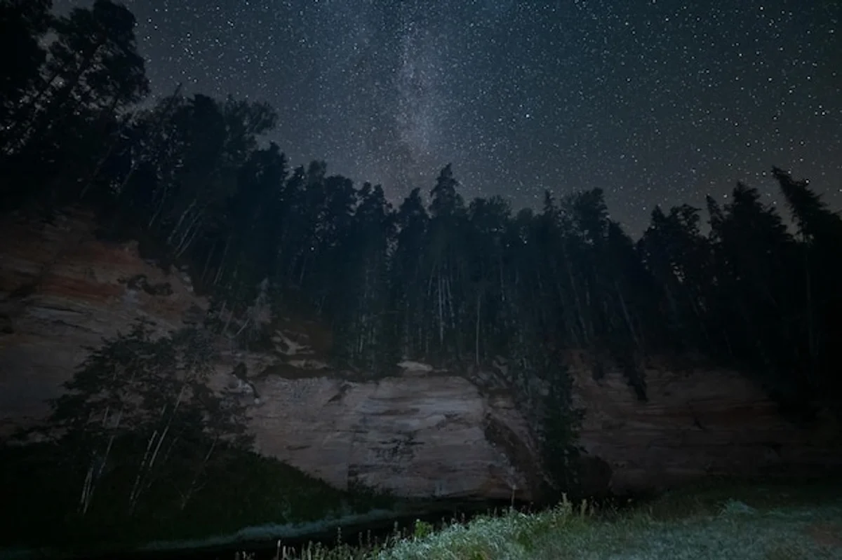 European starry night autumn, Milky Way, dark sky landscape