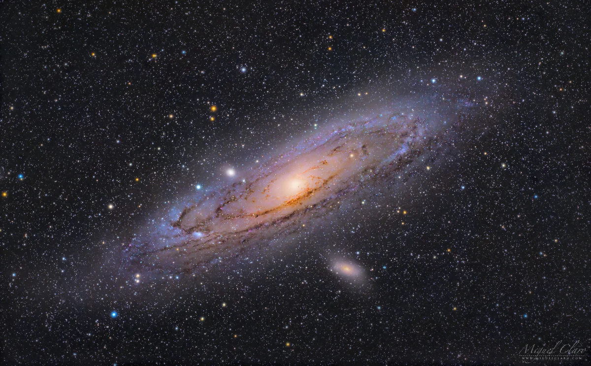 Professional astronomers observing Andromeda galaxy night sky