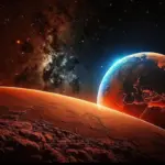 mars over european city night sky