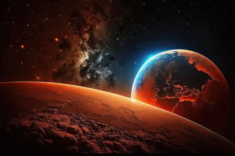 mars over european city night sky