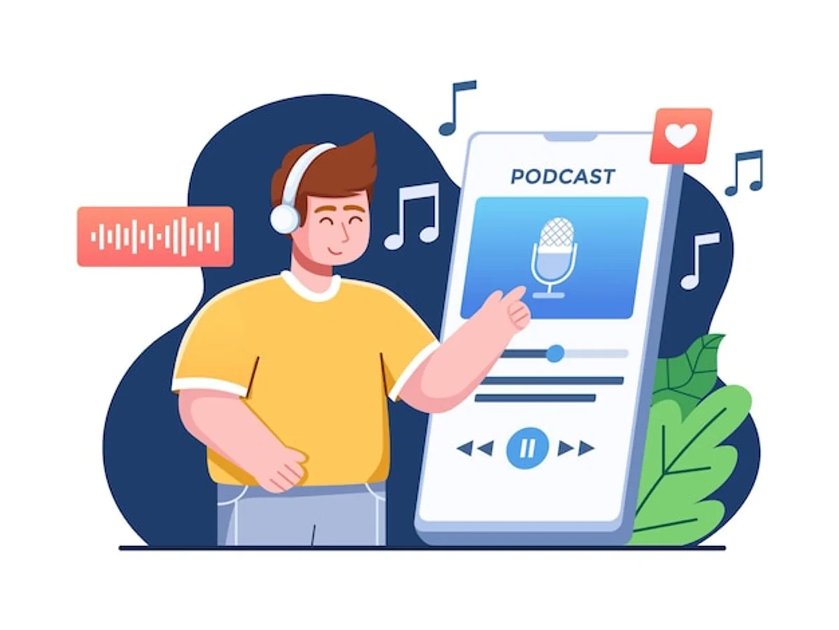 person listening to language learning podcast on smartphone