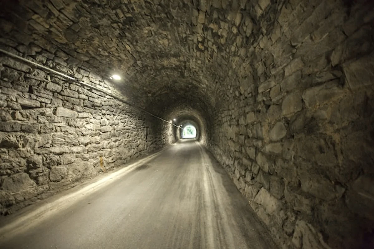 Prague underground tunnels with mysterious lighting