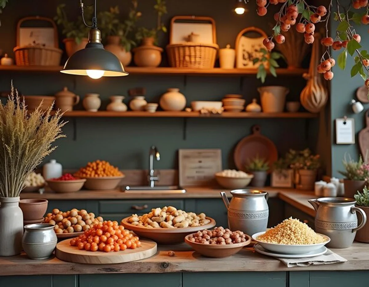 seasonal vegetables in modern organized kitchen counter