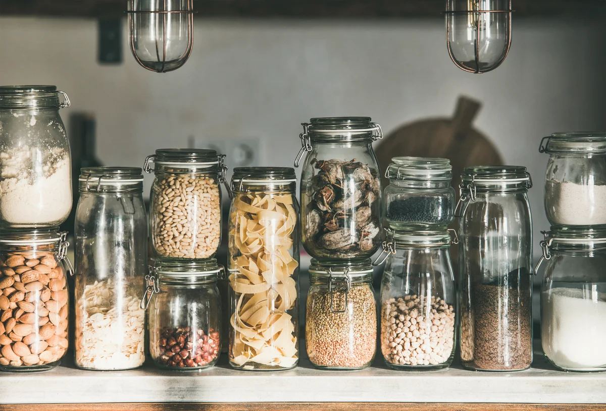zero waste pantry jars arrangement modern czech kitchen