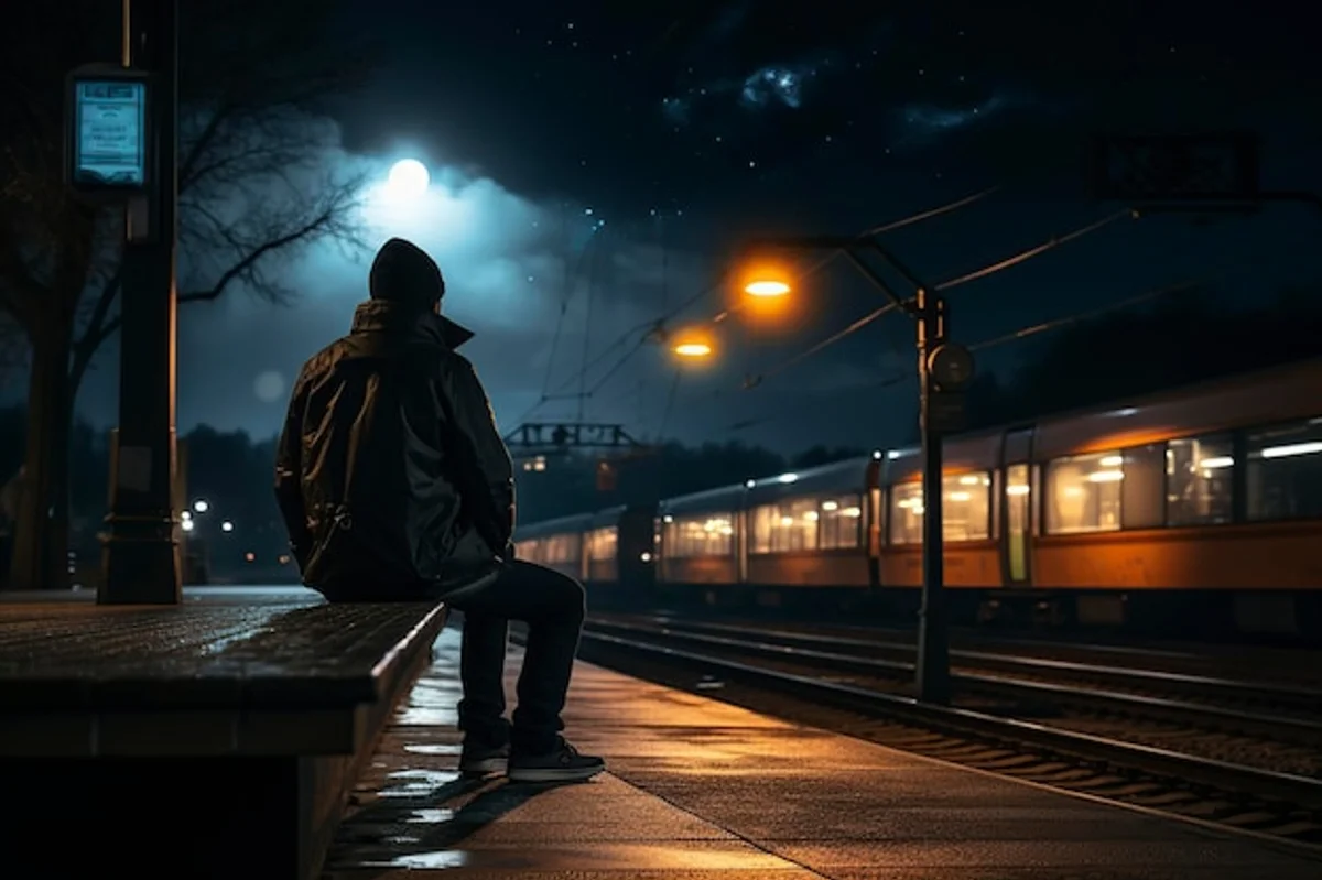 tired person autumn city street evening