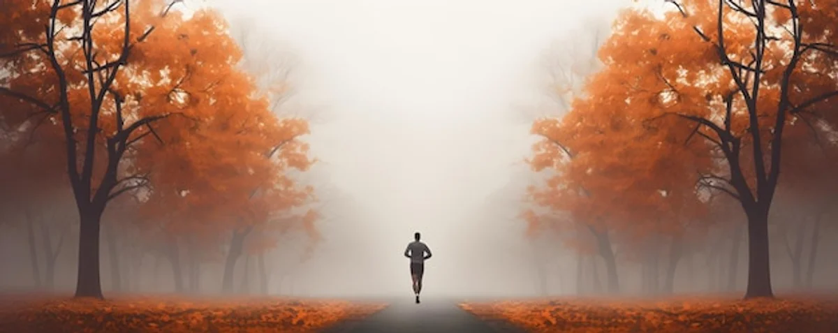 people jogging in foggy autumn park