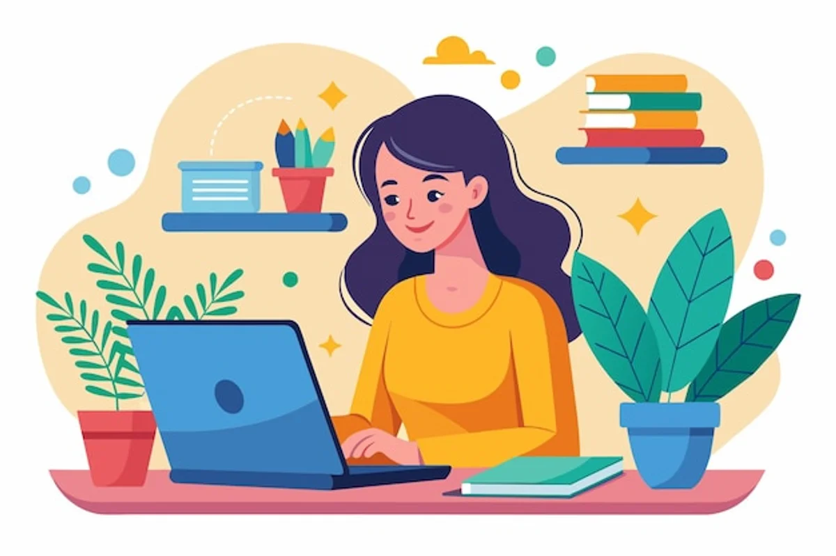 woman organizing digital files at home cozy workspace computer desktop