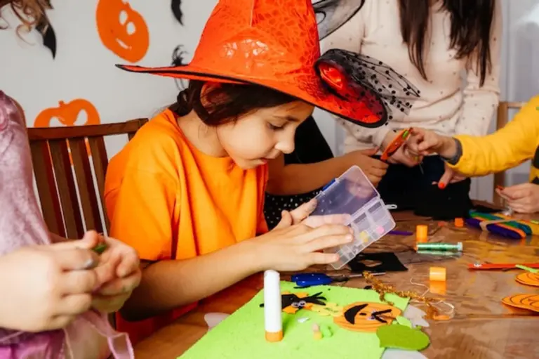 happy children learning language autumn home