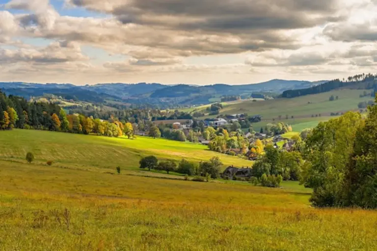 colorful autumn Czech mountains panorama