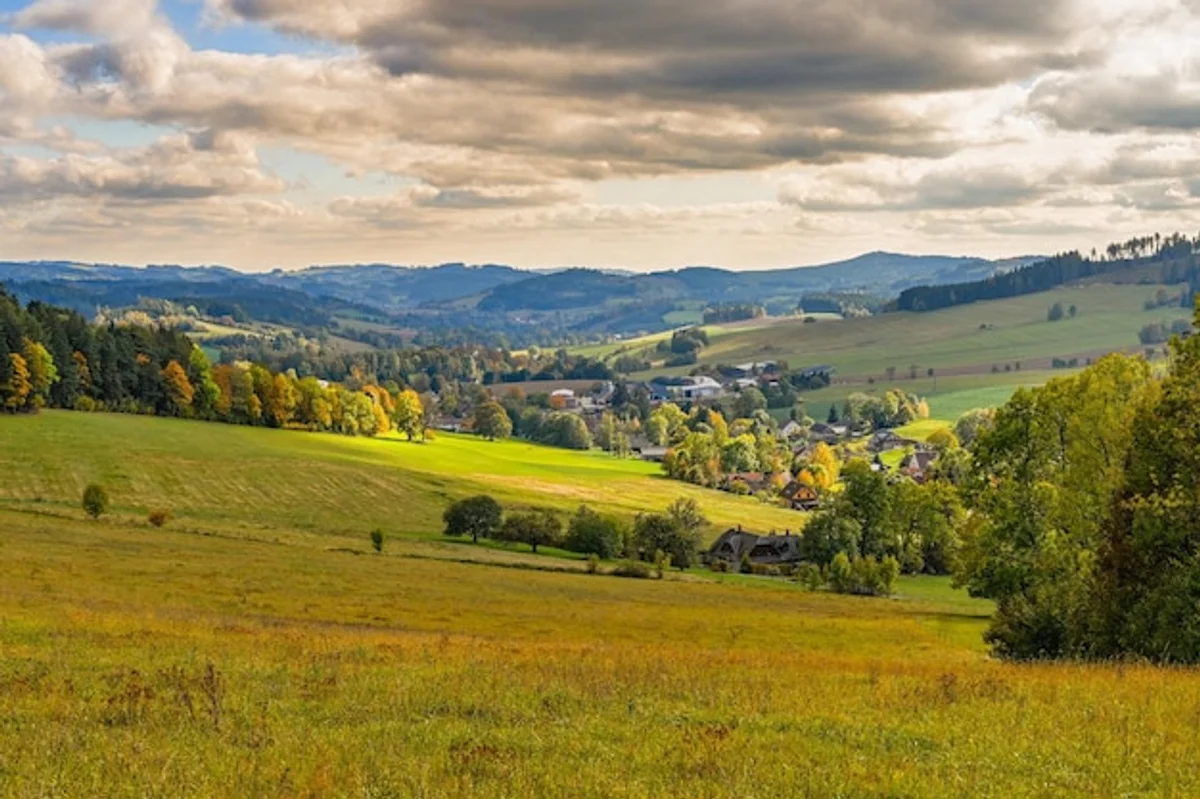 colorful autumn Czech mountains panorama