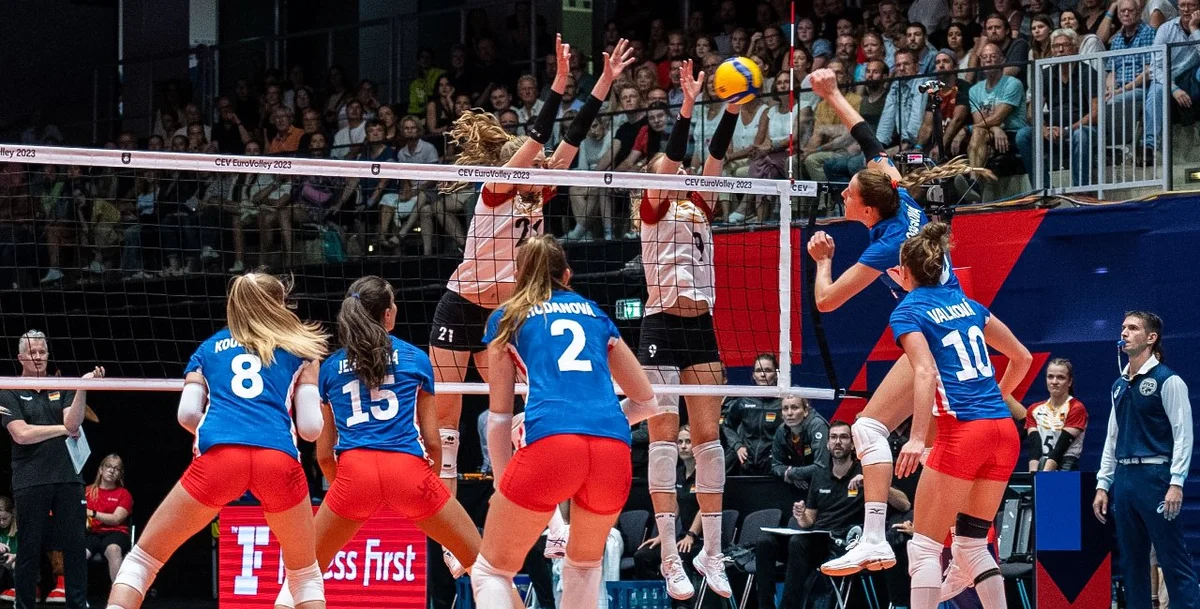 Czech women volleyball team celebrating autumn tournament victory