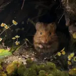 autumn mouse hiding food forest closeup