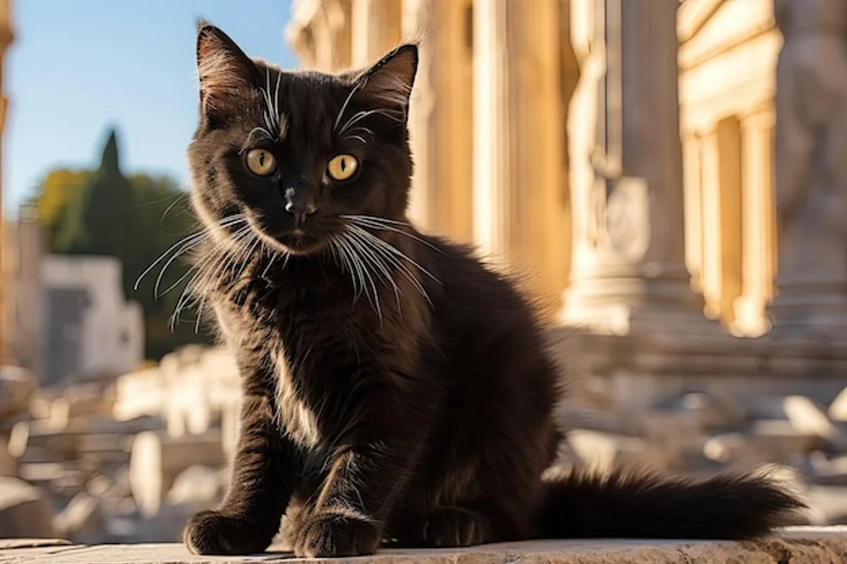 roman black cat antique illustration