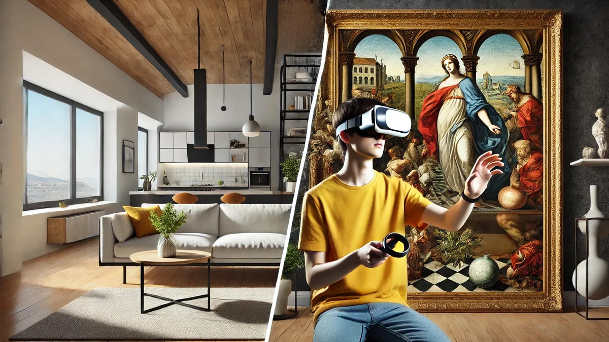 virtual reality art tour adult living room daylight