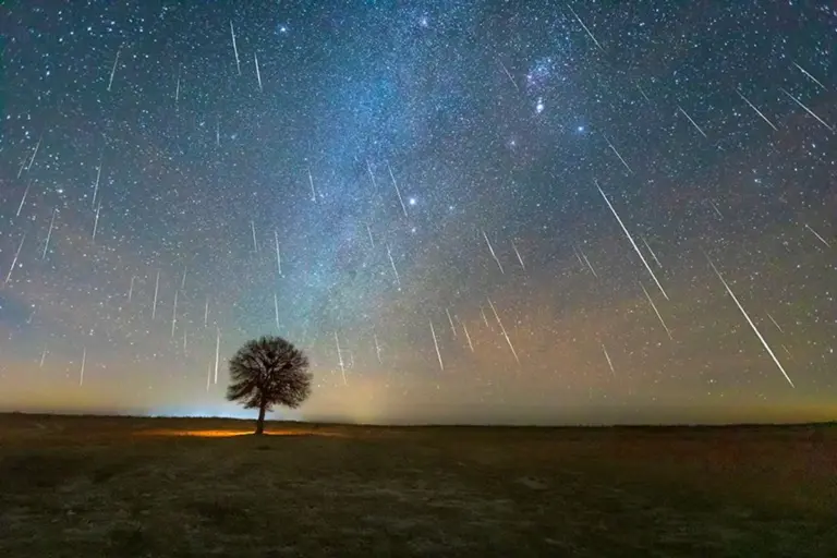 Orionids meteor shower above Czech countryside