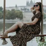 happy adult walking in Prague city nature park