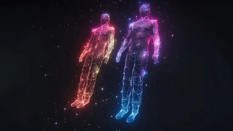 human body glowing night science concept