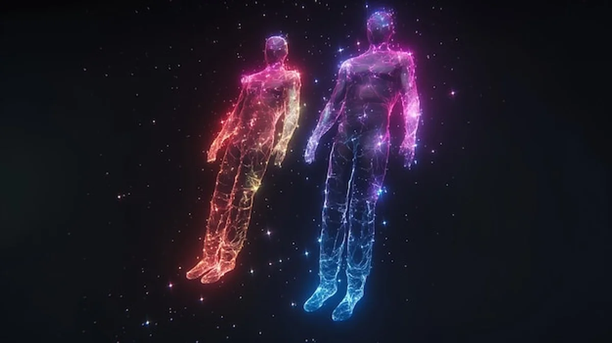 human body glowing night science concept