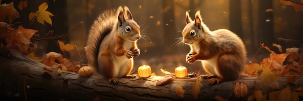 squirrel collecting nuts in autumn forest