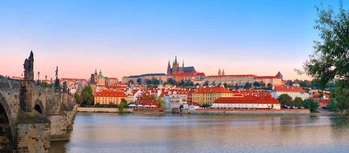 old prague castle sunrise panoramic