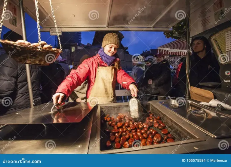 street vendor roasted chestnuts Czech Republic winter
