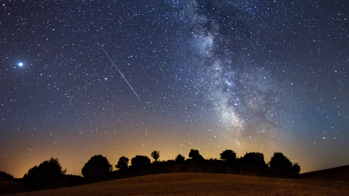 night starry sky open field meteors falling czech nature