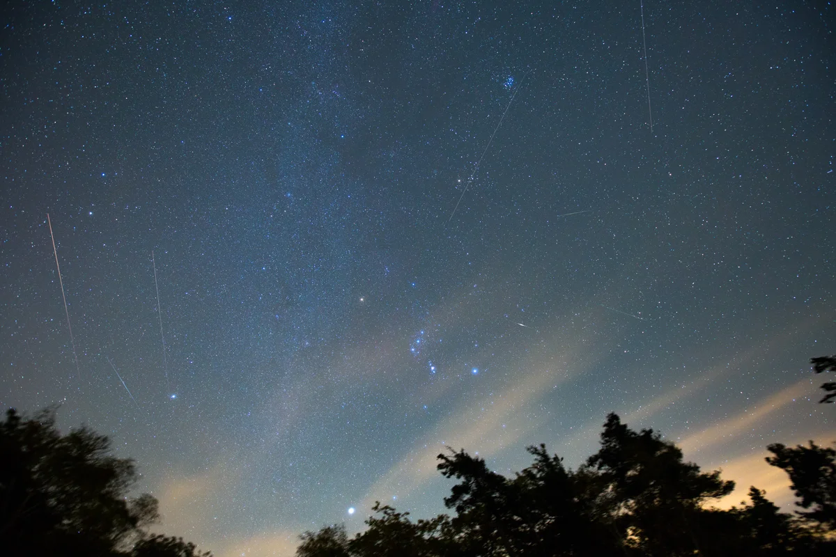 orion constellation czech countryside night sky meteors