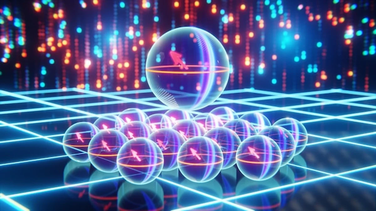 quantum computer in action, glowing qubits, modern technology