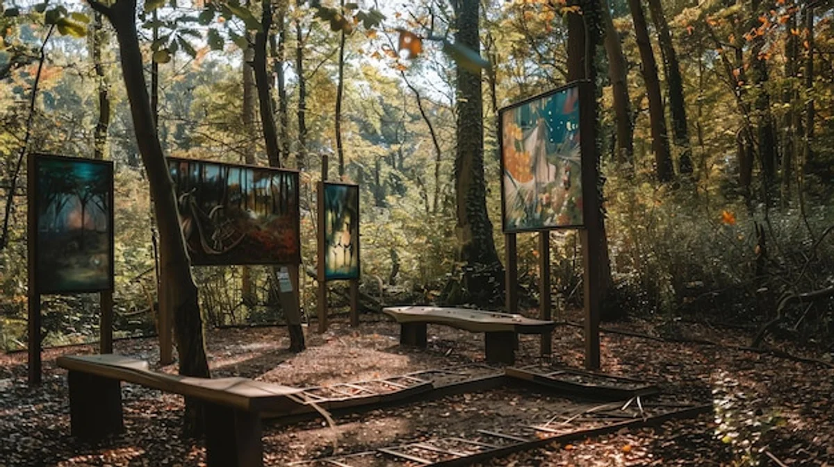 people visiting modern art gallery in autumn