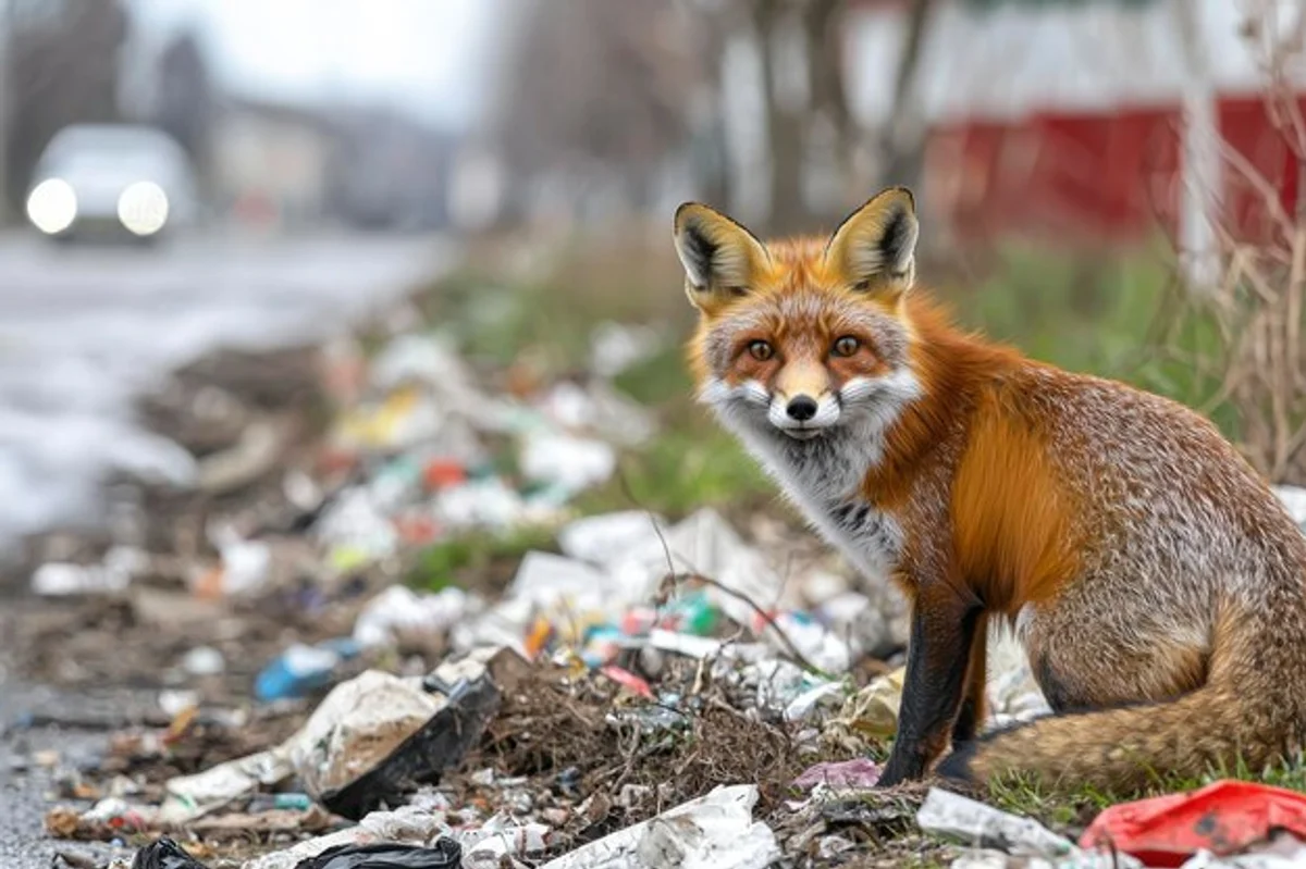 urban red fox near garbage bins autumn czech town