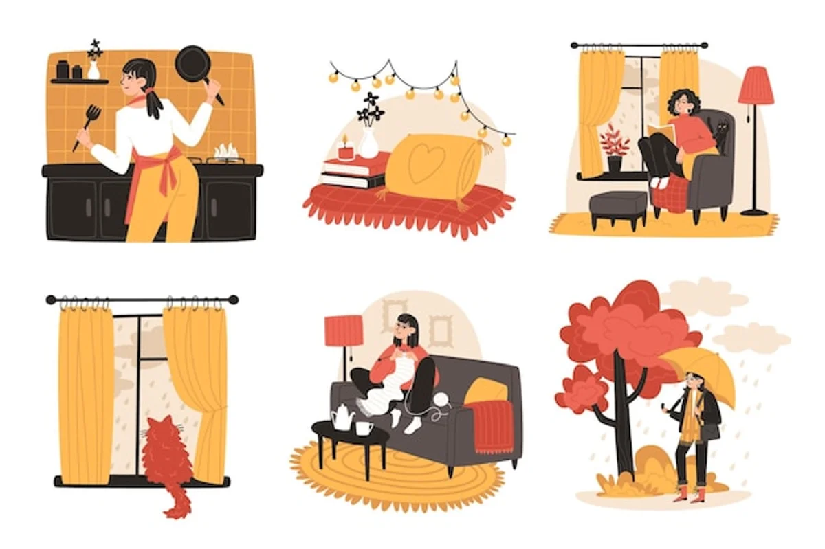 team meeting autumn window collaboration warm clothes