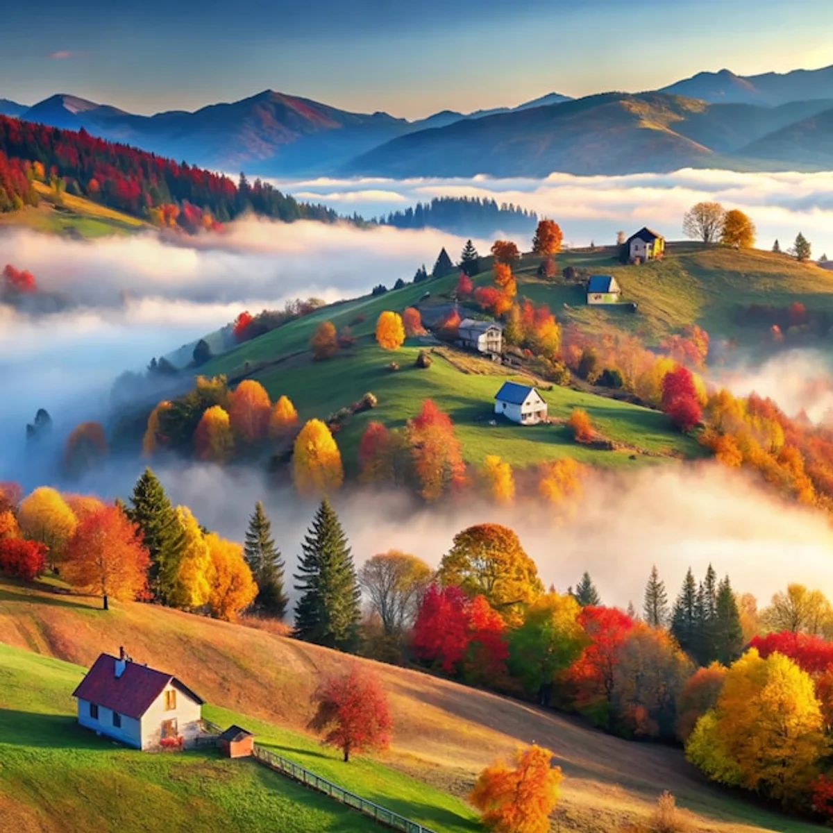 colorful autumn landscapes Europe scenic mist