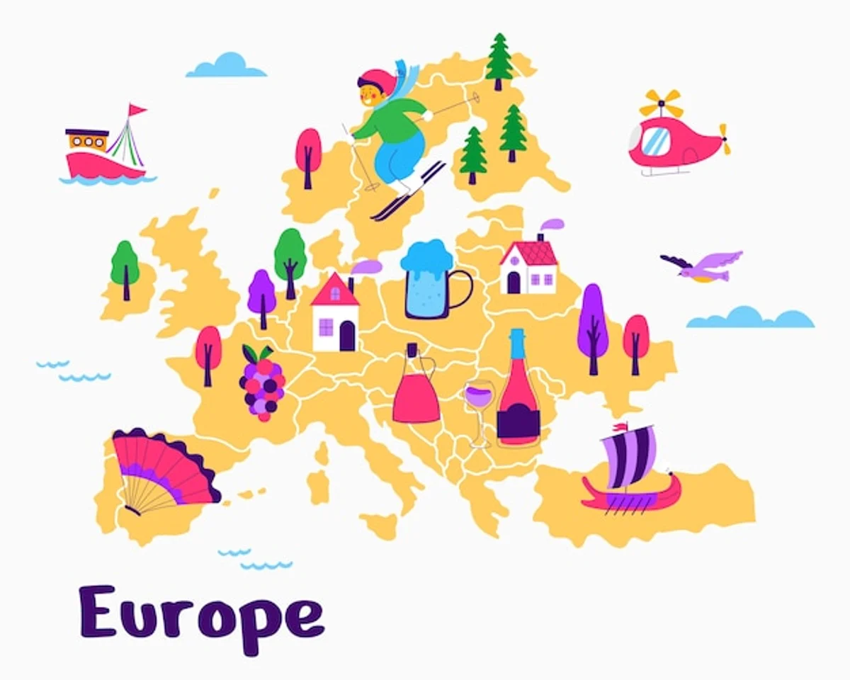 European languages map colorful