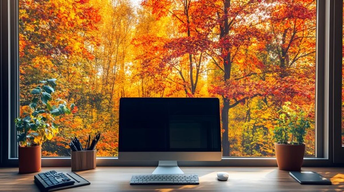 autumn productivity workspace sunny window