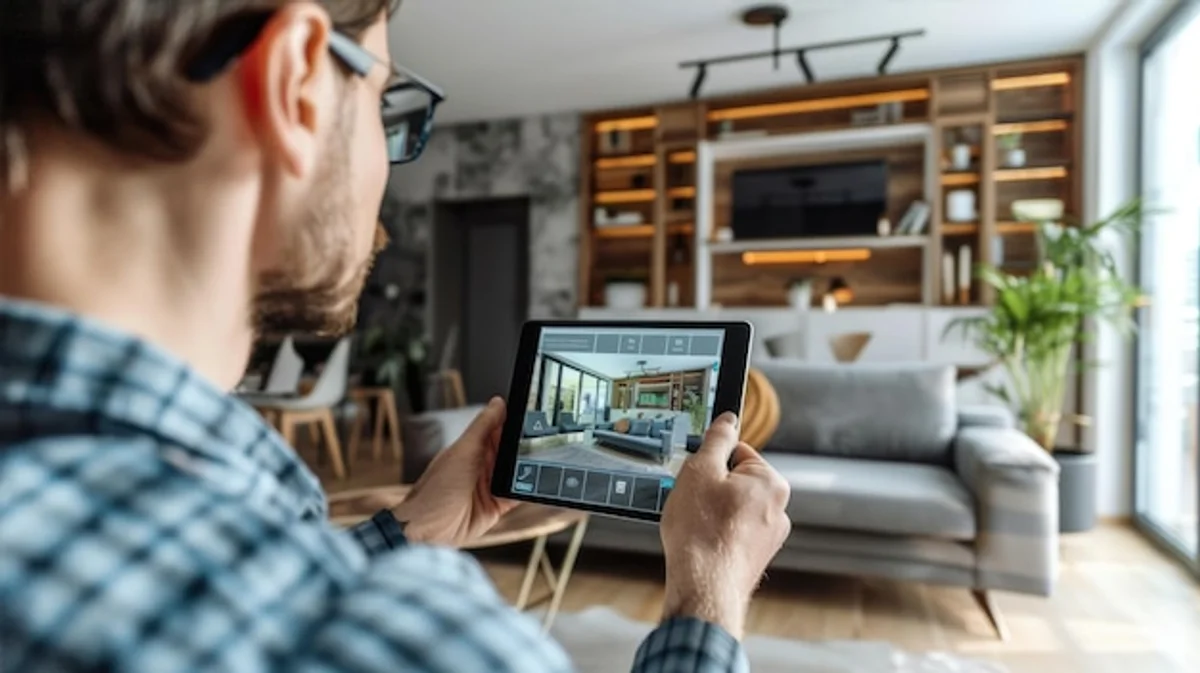 virtual museum visit concept, comfortable home interior with laptop