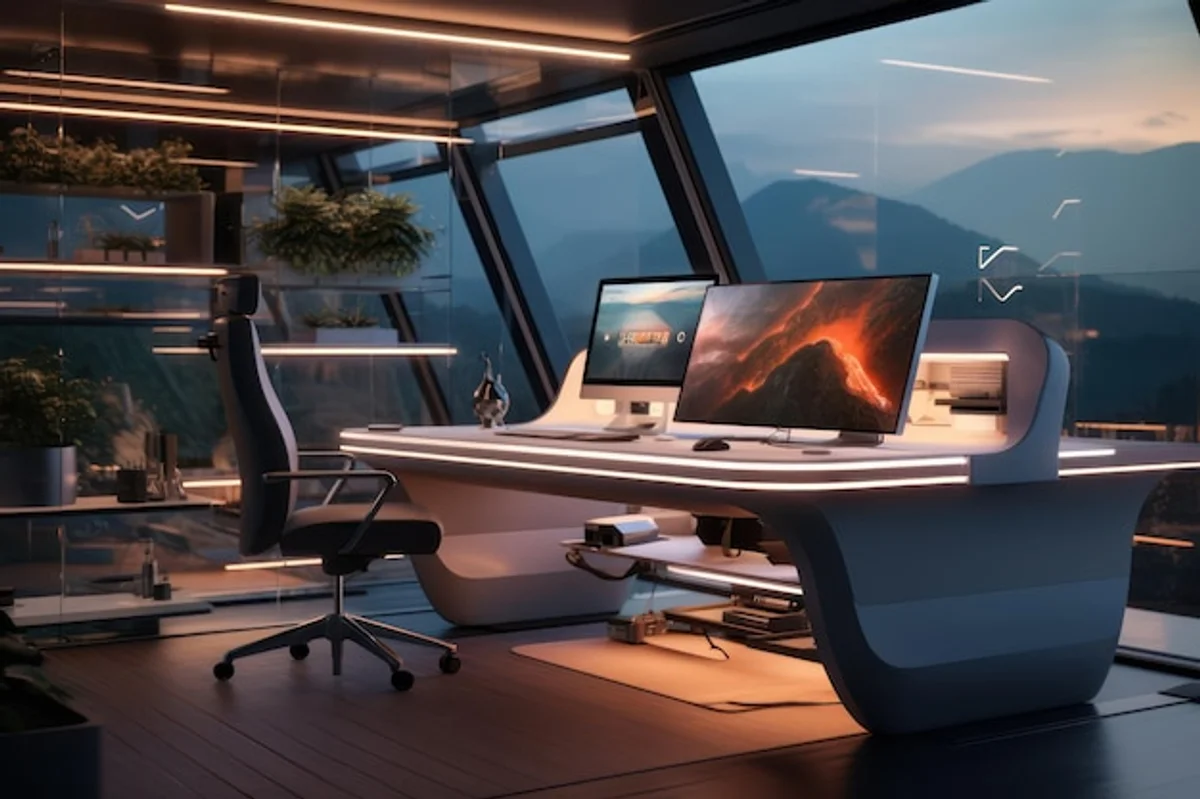 futuristic wireless charging device on office desk