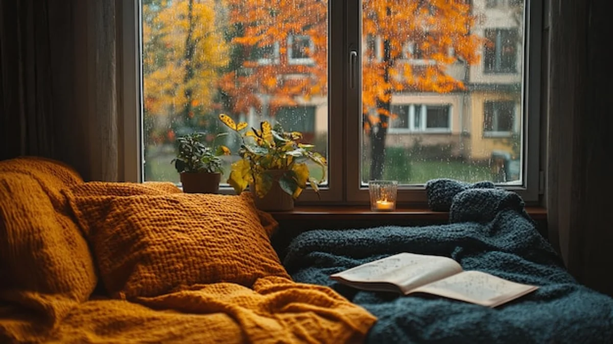 cozy autumn accommodation rain window
