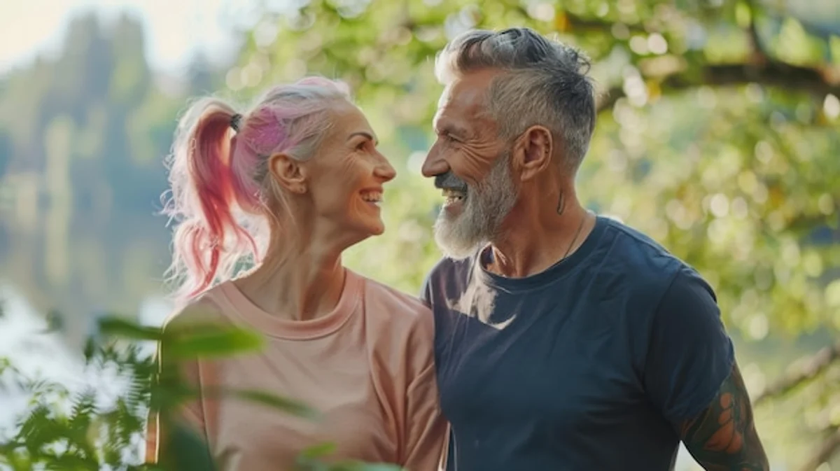 Czech happy centenarian active old man woman outdoor