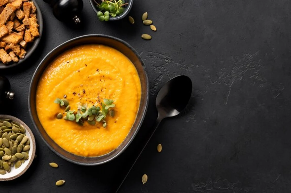 healthy quick homemade pumpkin soup with garnish
