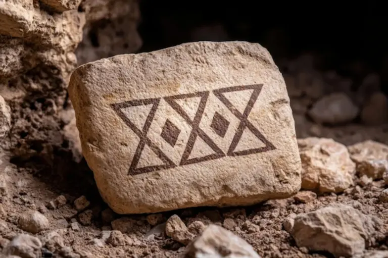 ancient runes engraved stone close up