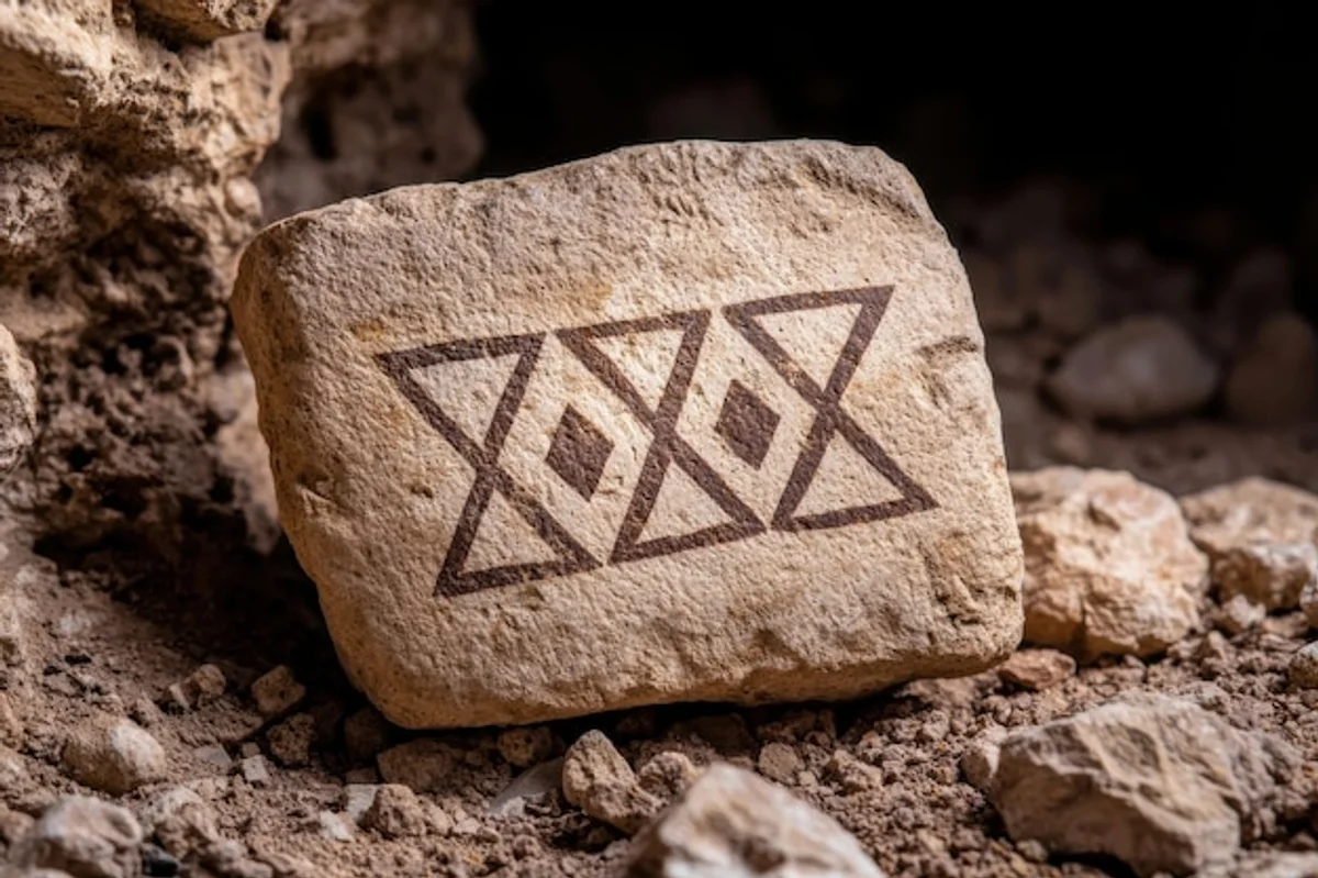 ancient runes engraved stone close up