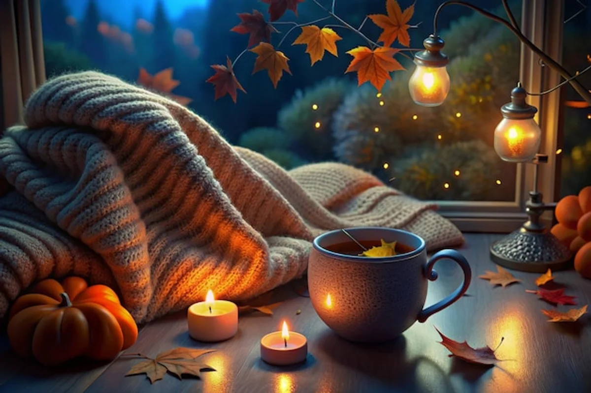 cozy home autumn evening hygge tea