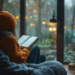 autumn tiredness, cozy home tea window rain