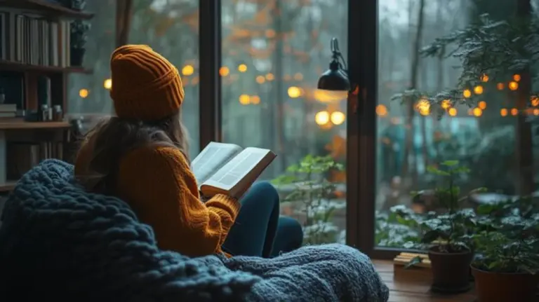 autumn tiredness, cozy home tea window rain